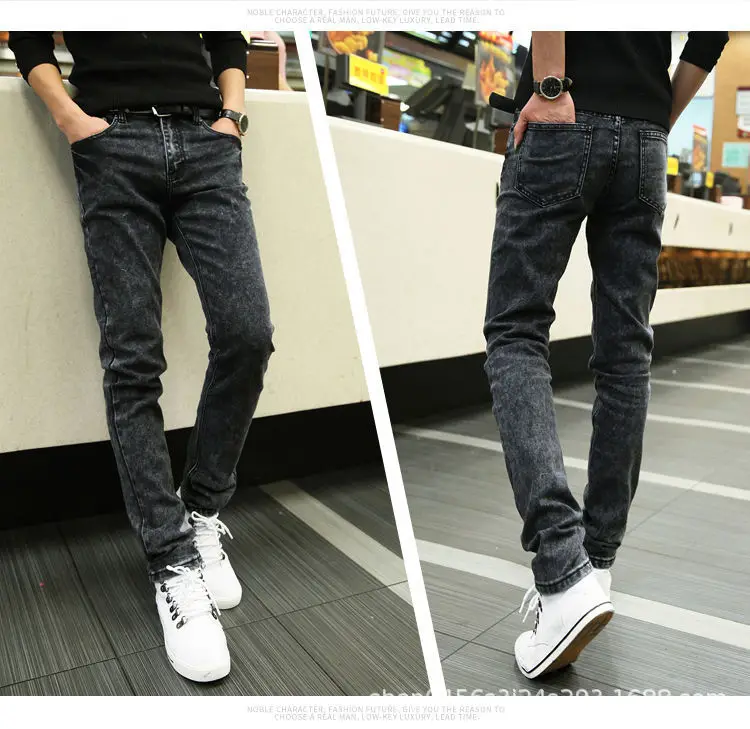 Men Korean Style Stretch Slim Fit Jeans Blue - Image 8