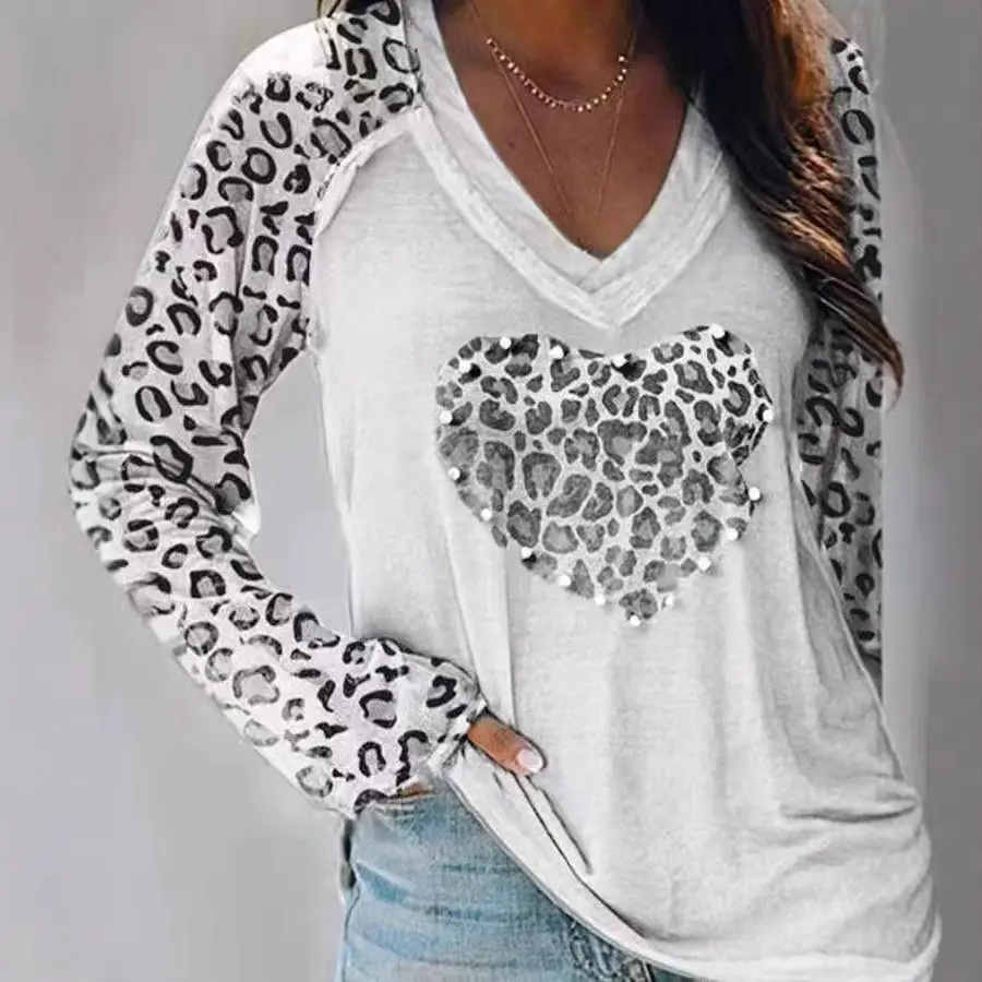 2025 Women Leopard Heart V Neck Long Sleeve Top - Image 8