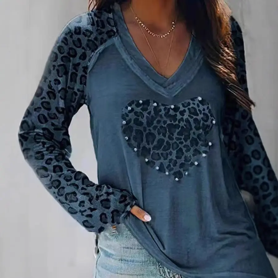 2025 Women Leopard Heart V Neck Long Sleeve Top - Image 11