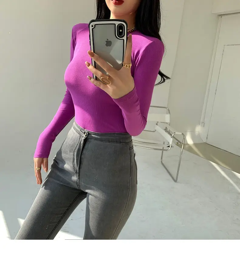 Women's Purple Long Sleeve Korean Style Top — feature 15
