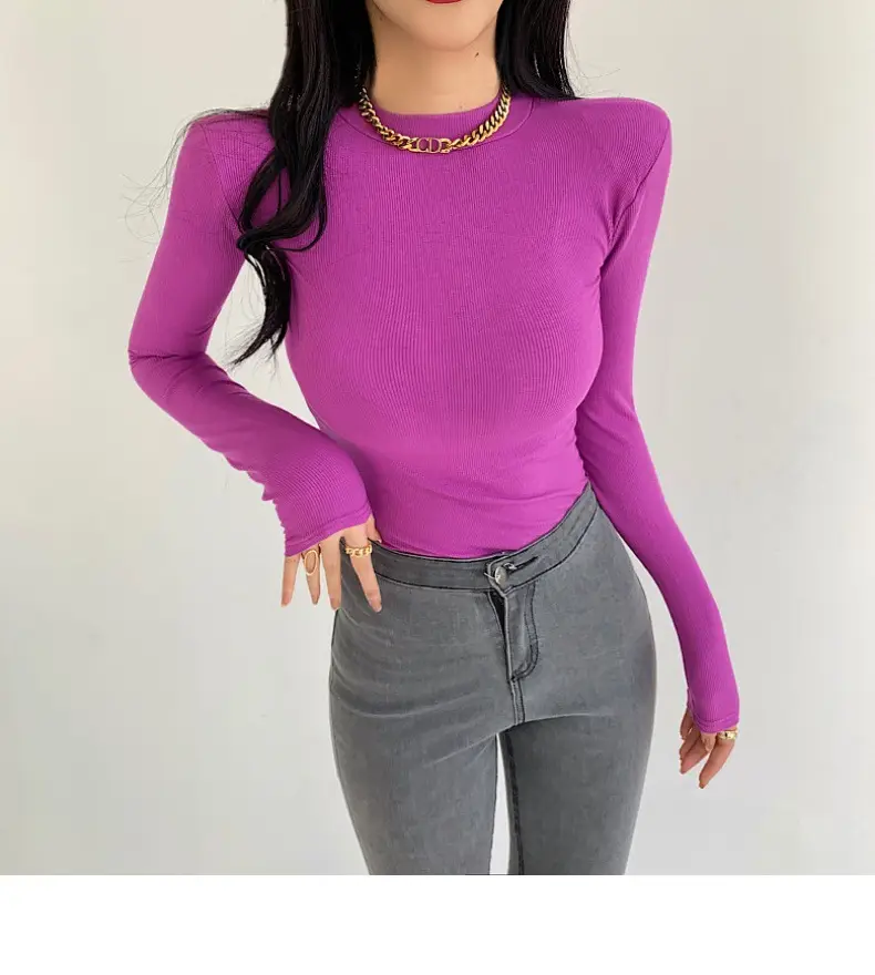 Women's Purple Long Sleeve Korean Style Top — feature 16