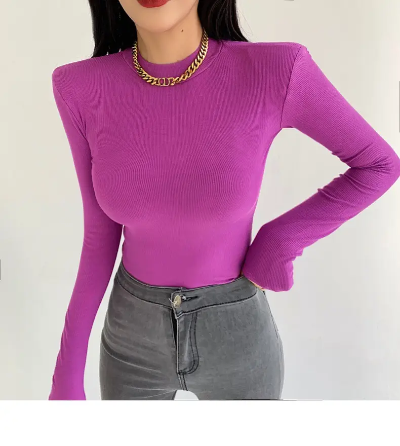 Women's Purple Long Sleeve Korean Style Top — feature 17