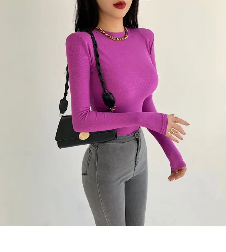 Women's Purple Long Sleeve Korean Style Top — feature 19
