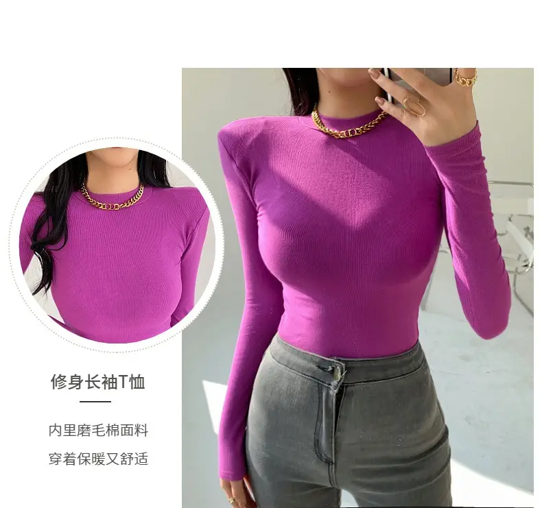 Women's Purple Long Sleeve Korean Style Top — feature 2
