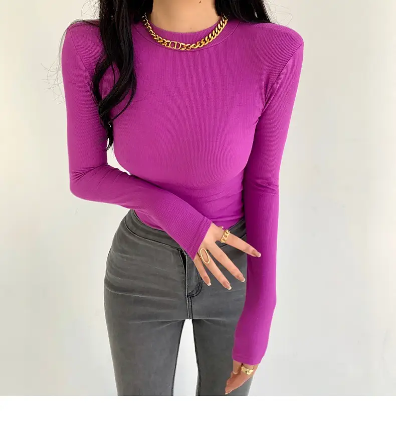 Women's Purple Long Sleeve Korean Style Top — feature 20