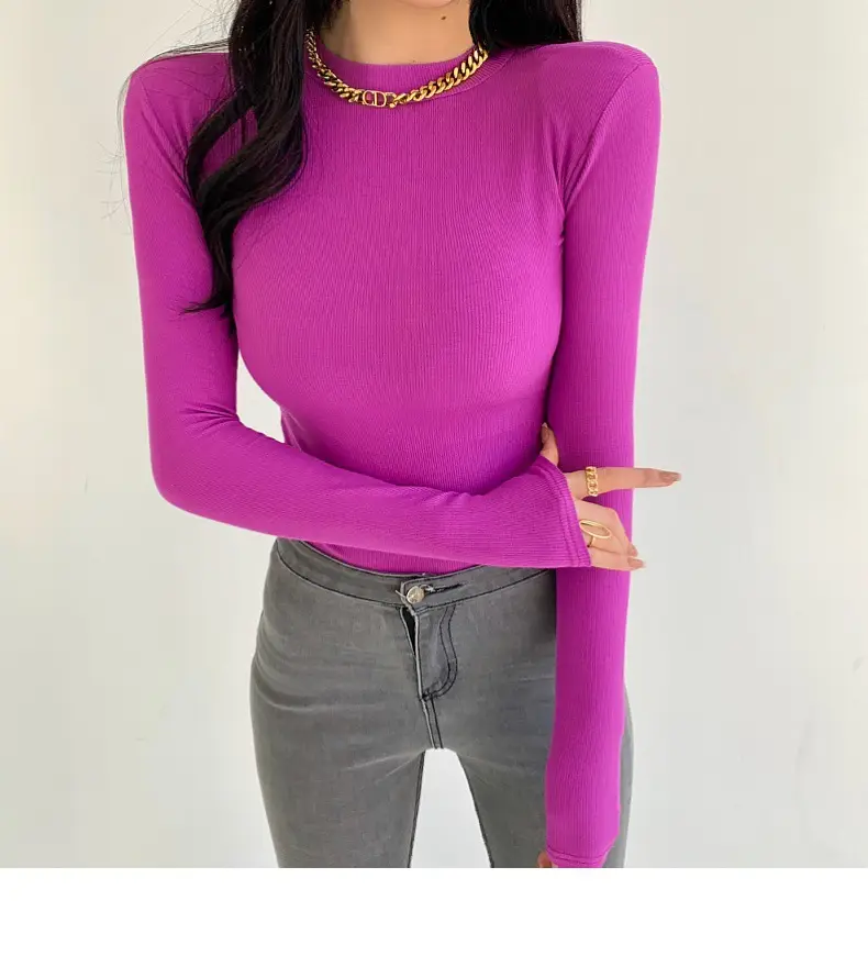 Women's Purple Long Sleeve Korean Style Top — feature 21