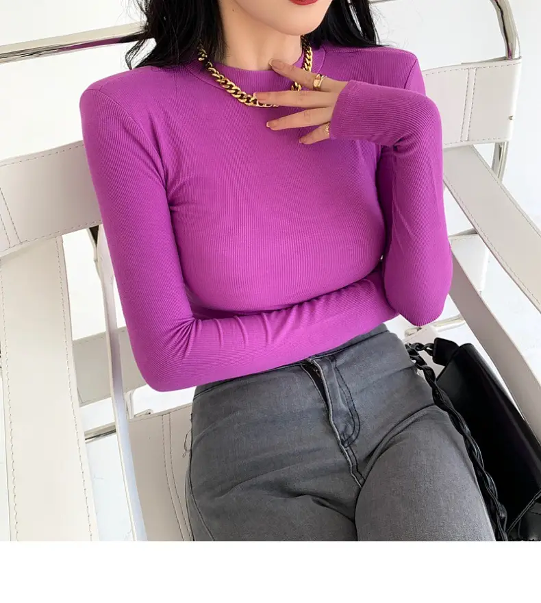 Women's Purple Long Sleeve Korean Style Top — feature 22