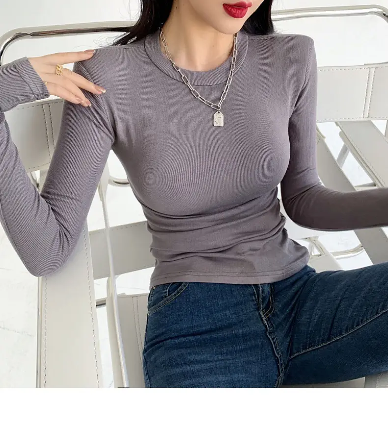 Women's Purple Long Sleeve Korean Style Top — feature 28