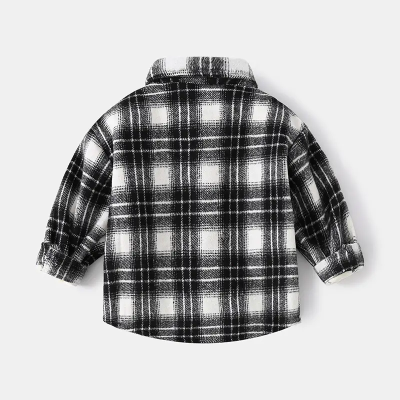Autumn Winter Boys Fleece Plaid Lapel Shirt - Image 5