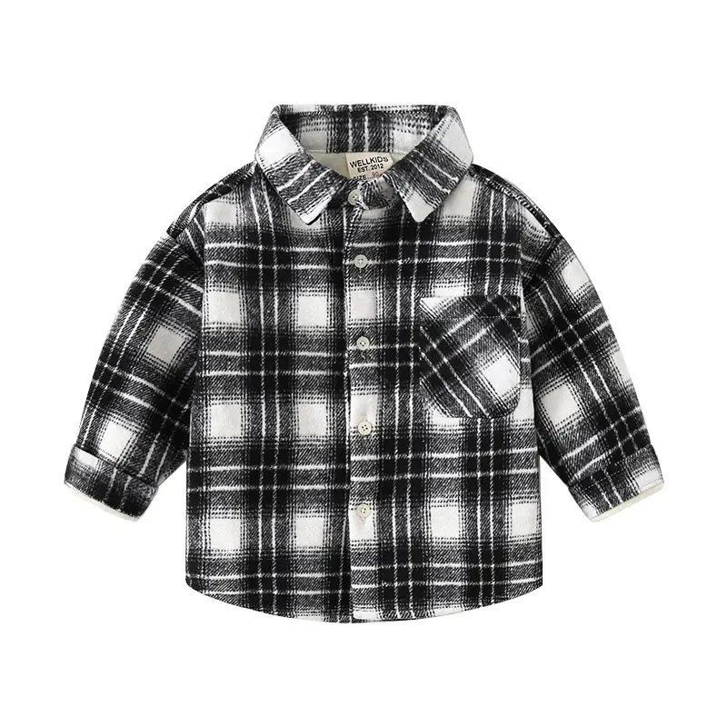 Autumn Winter Boys Fleece Plaid Lapel Shirt - Image 6