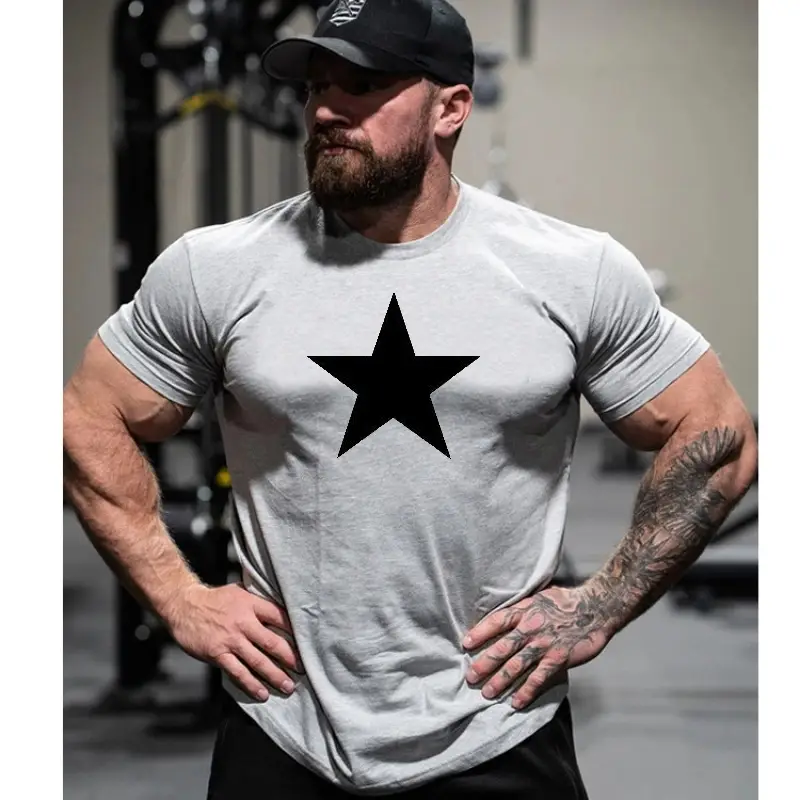Men Star Printed Short Sleeve T-Shirt Grey 2025 - Image 6