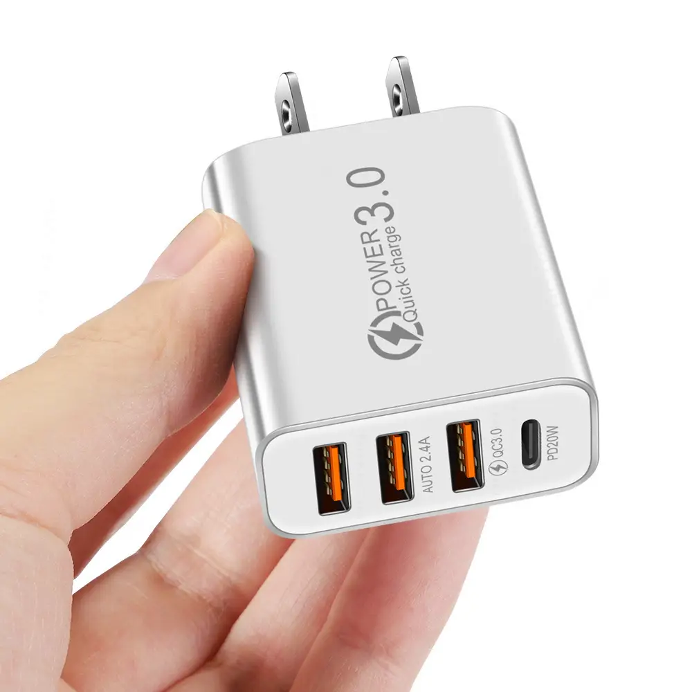 2A 3USB PD Type-C Travel Charger Black White - Image 8