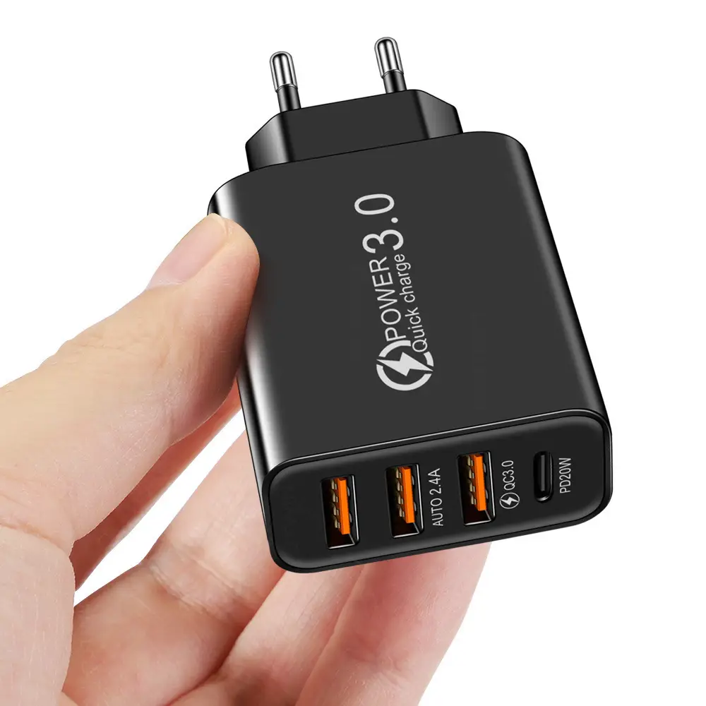 2A 3USB PD Type-C Travel Charger Black White - Image 11