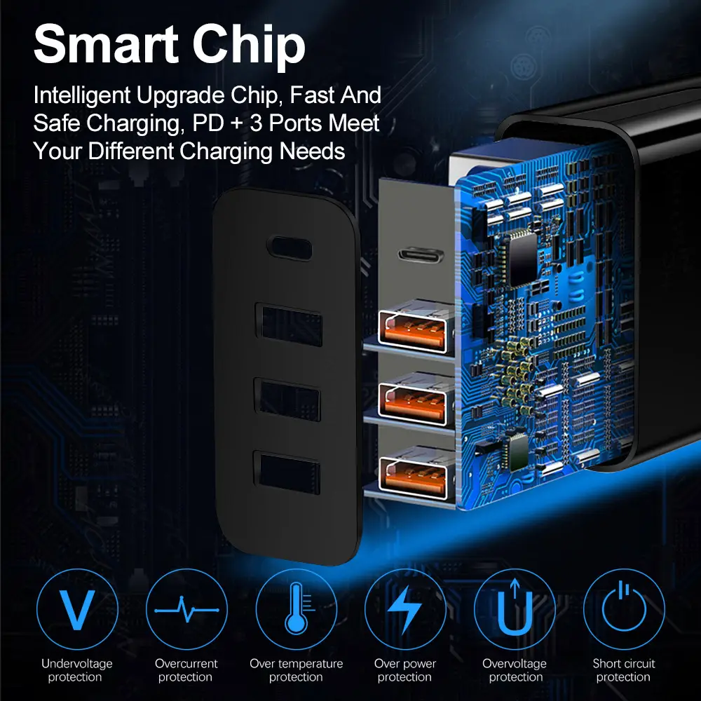 3 USB + PD Type-C Mobile Charger Travel Charging Head - Image 8