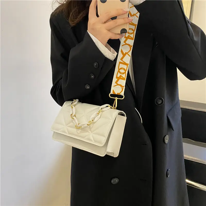 Pink Quilted Chain Shoulder Bag with Gold Strap - Image 6