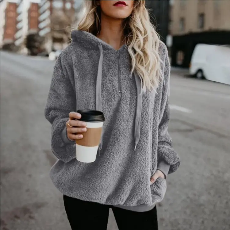 Women's Maroon Hooded Sweatshirt Long Sleeve Solid Color - Image 9