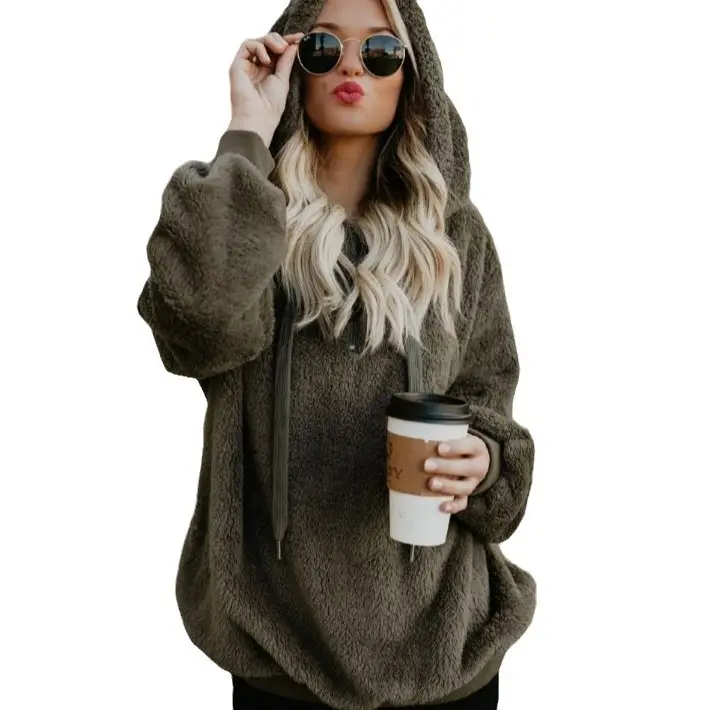Women's Maroon Hooded Sweatshirt Long Sleeve Solid Color - Image 12