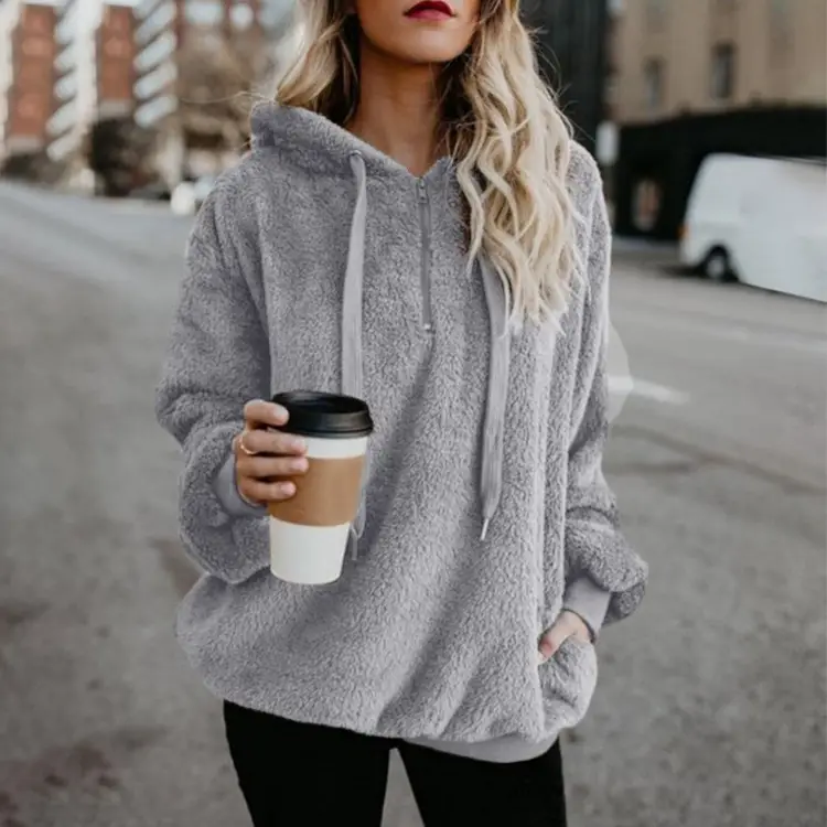 Women's Maroon Hooded Sweatshirt Long Sleeve Solid Color — feature 9