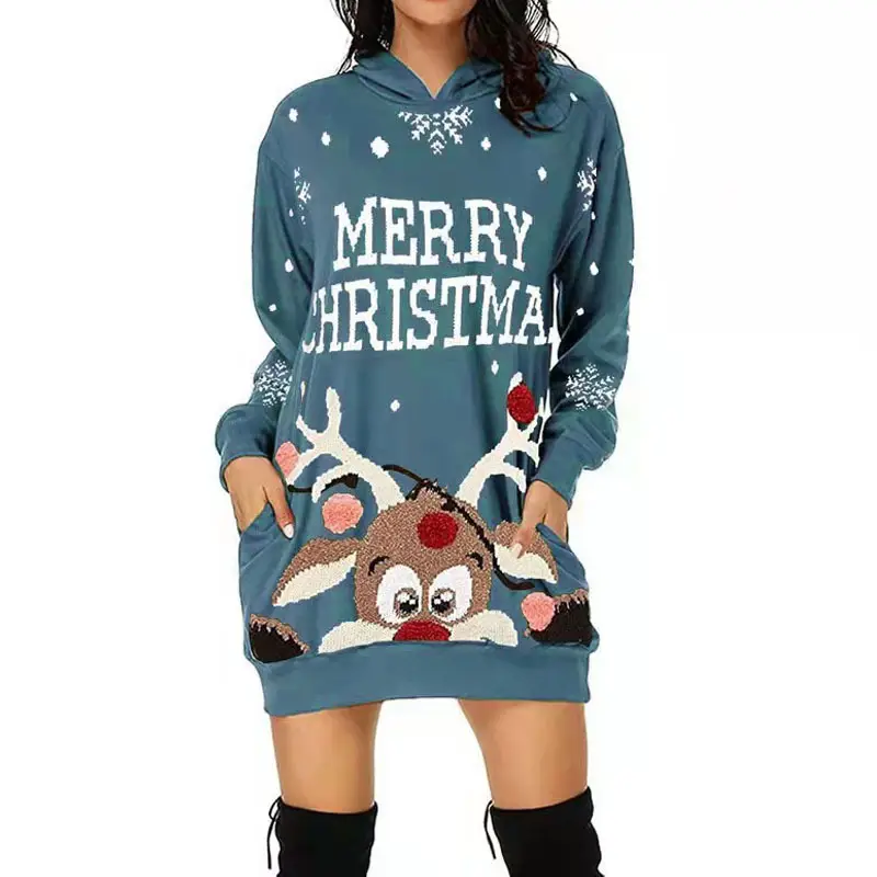 Women's Merry Christmas Printed Hooded Sweatshirt