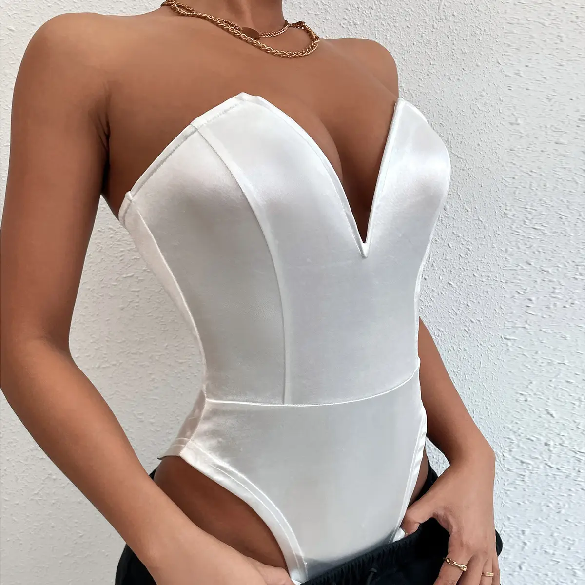 Green Tight-Fitting V-Neck Tube Top Jumpsuit for Women - Image 7