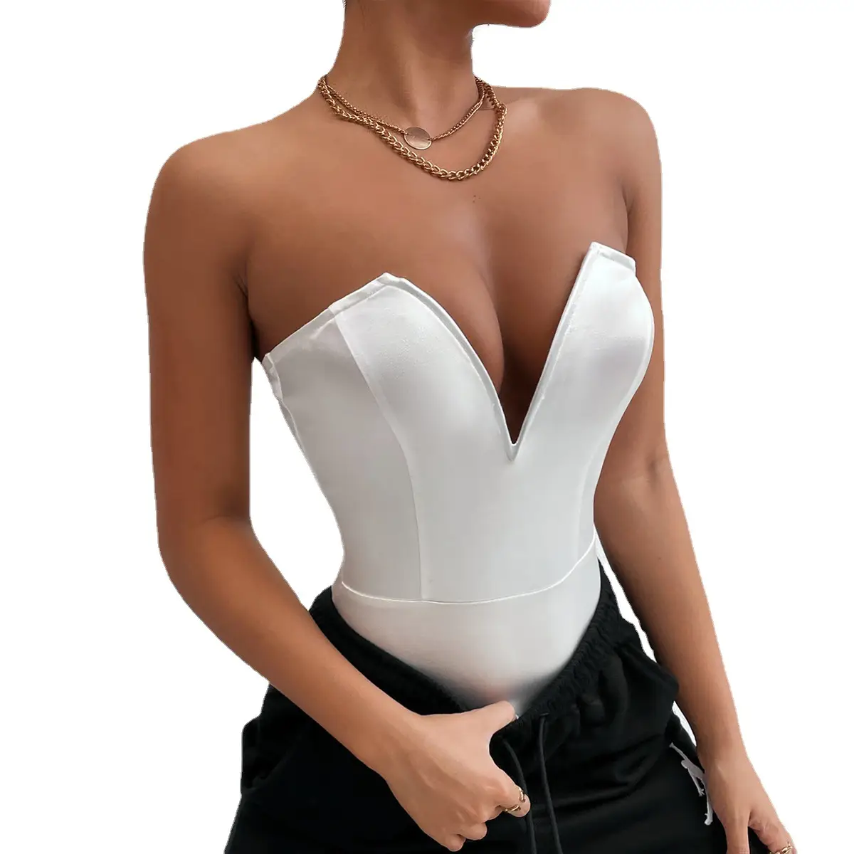 Green Tight-Fitting V-Neck Tube Top Jumpsuit for Women - Image 10