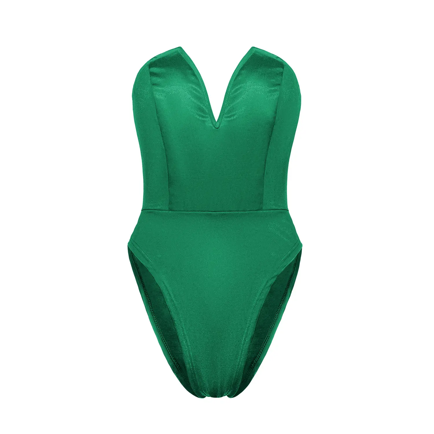 Green Tight-Fitting V-Neck Tube Top Jumpsuit for Women - Image 4