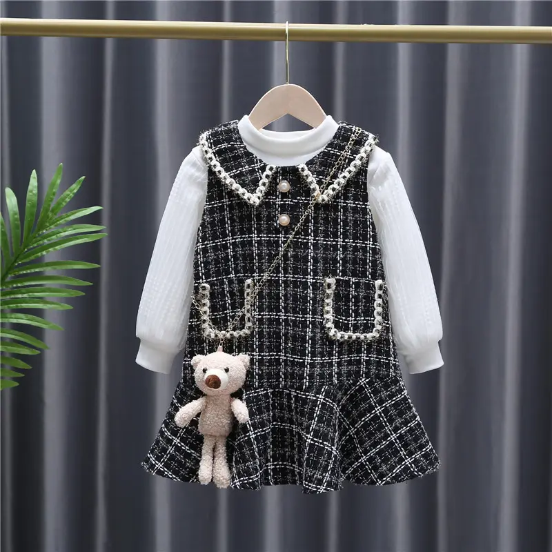 Girls Korean Style 2-Piece Suit Black White Pearl Trim - Image 2