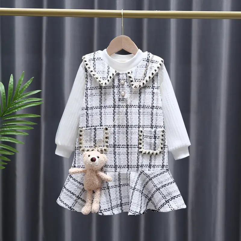 Girls Korean Style 2-Piece Suit Black White Pearl Trim - Image 3