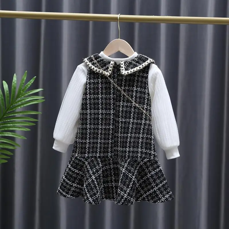 Girls Korean Style 2-Piece Suit Black White Pearl Trim - Image 5