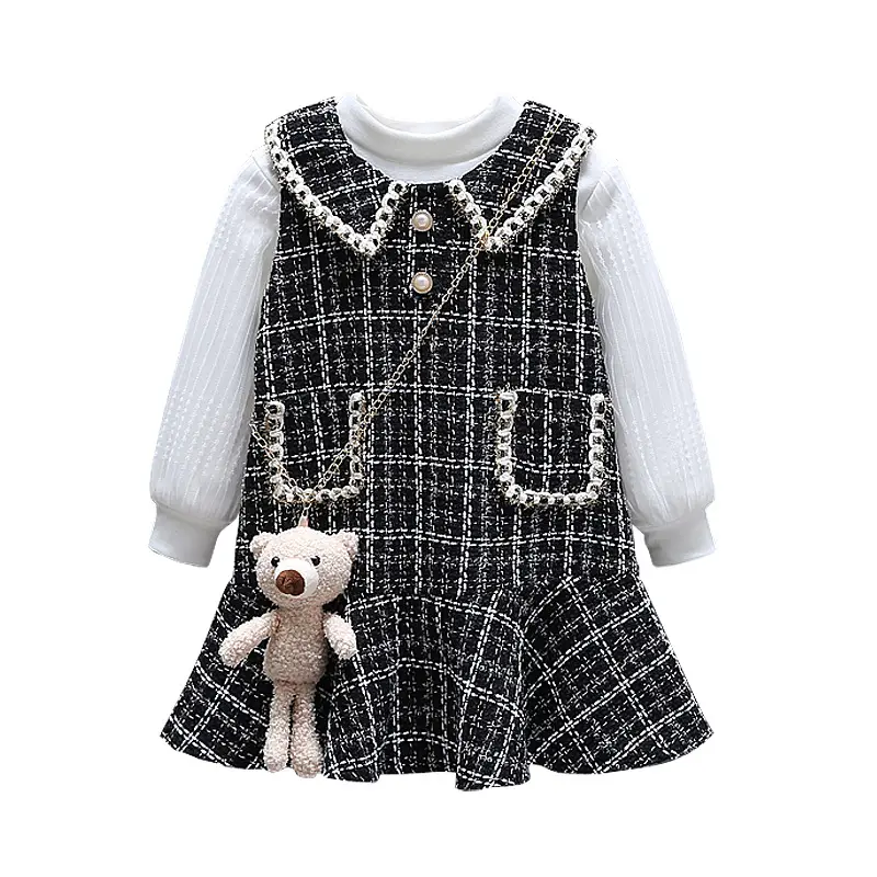 Girls Korean Style 2-Piece Suit Black White Pearl Trim - Image 6