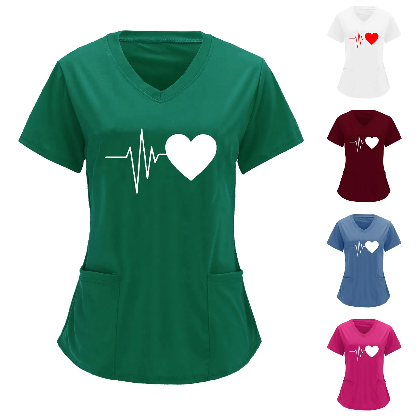 Cross-border Nurse T-Shirt Heartbeat Love Print Plus Size