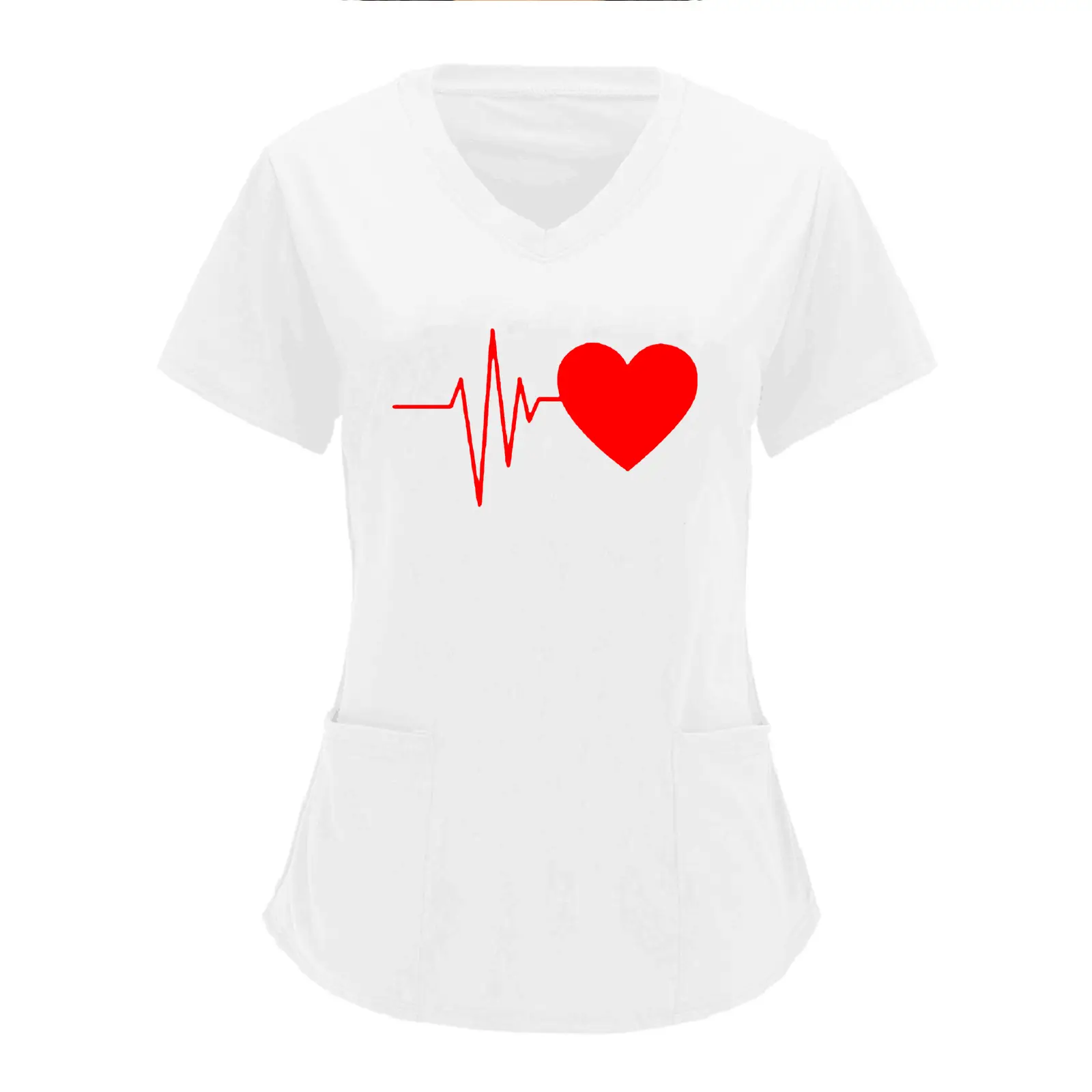 Cross-border Nurse T-Shirt Heartbeat Love Print Plus Size