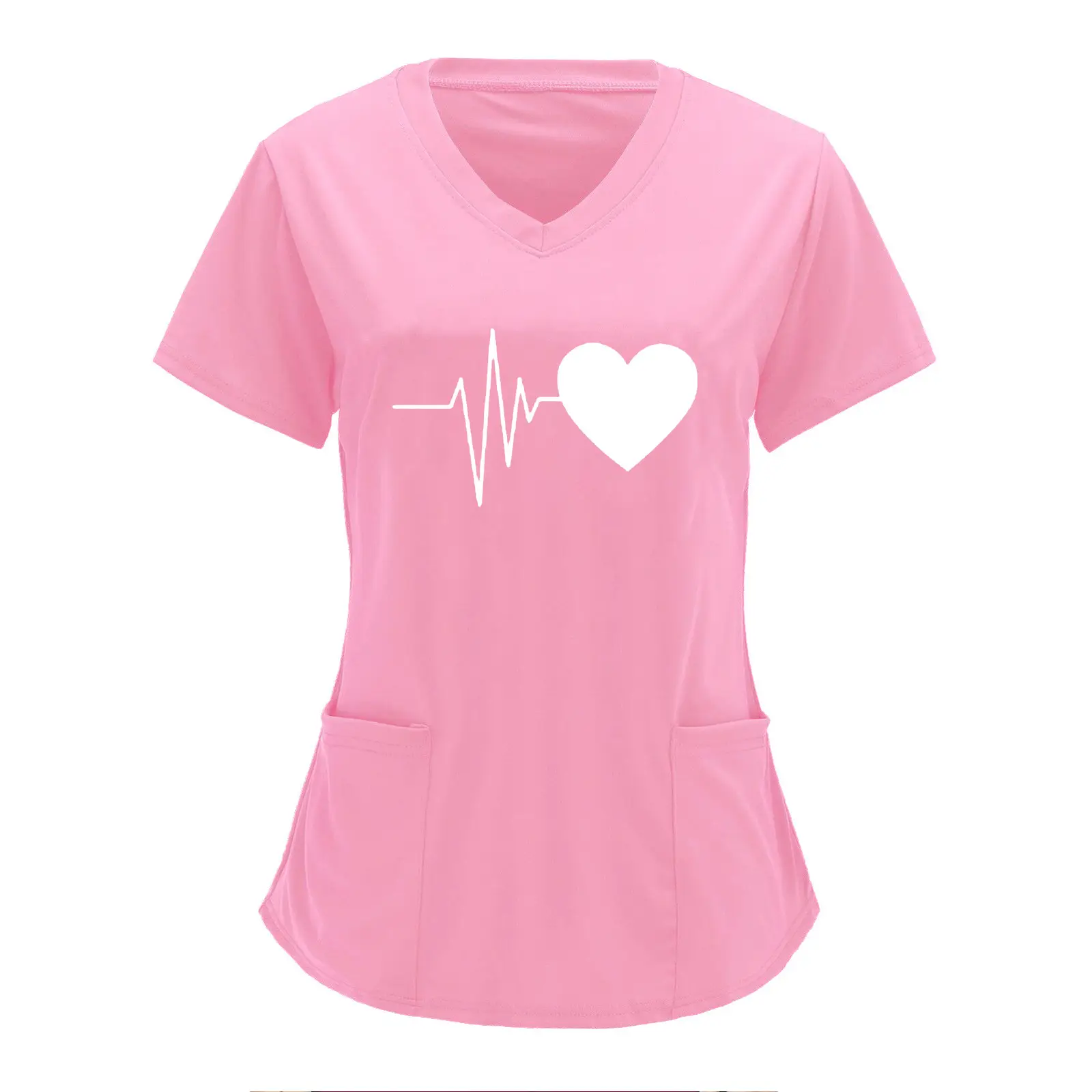 Cross-border Nurse T-Shirt Heartbeat Love Print Plus Size