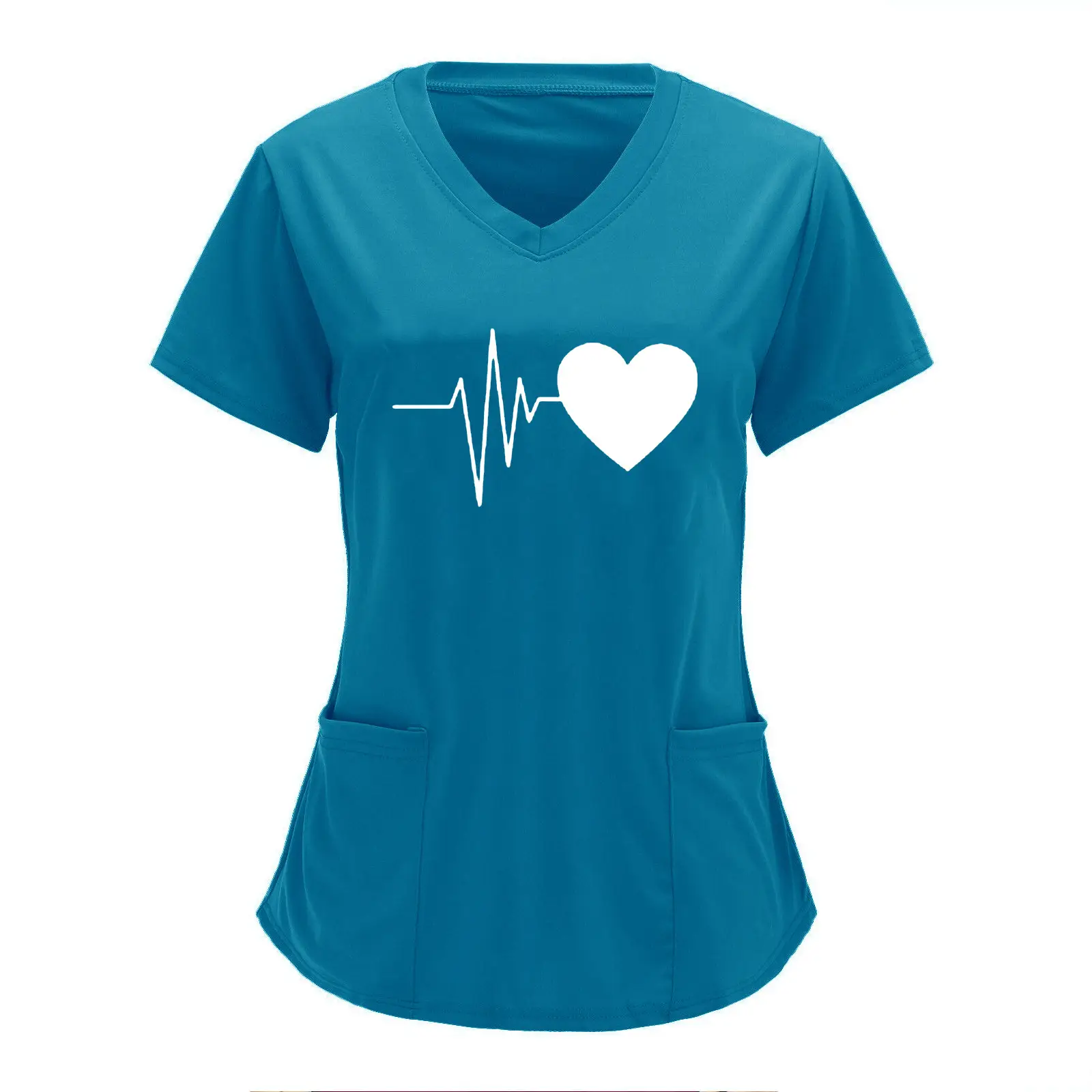 Cross-border Nurse T-Shirt Heartbeat Love Print Plus Size