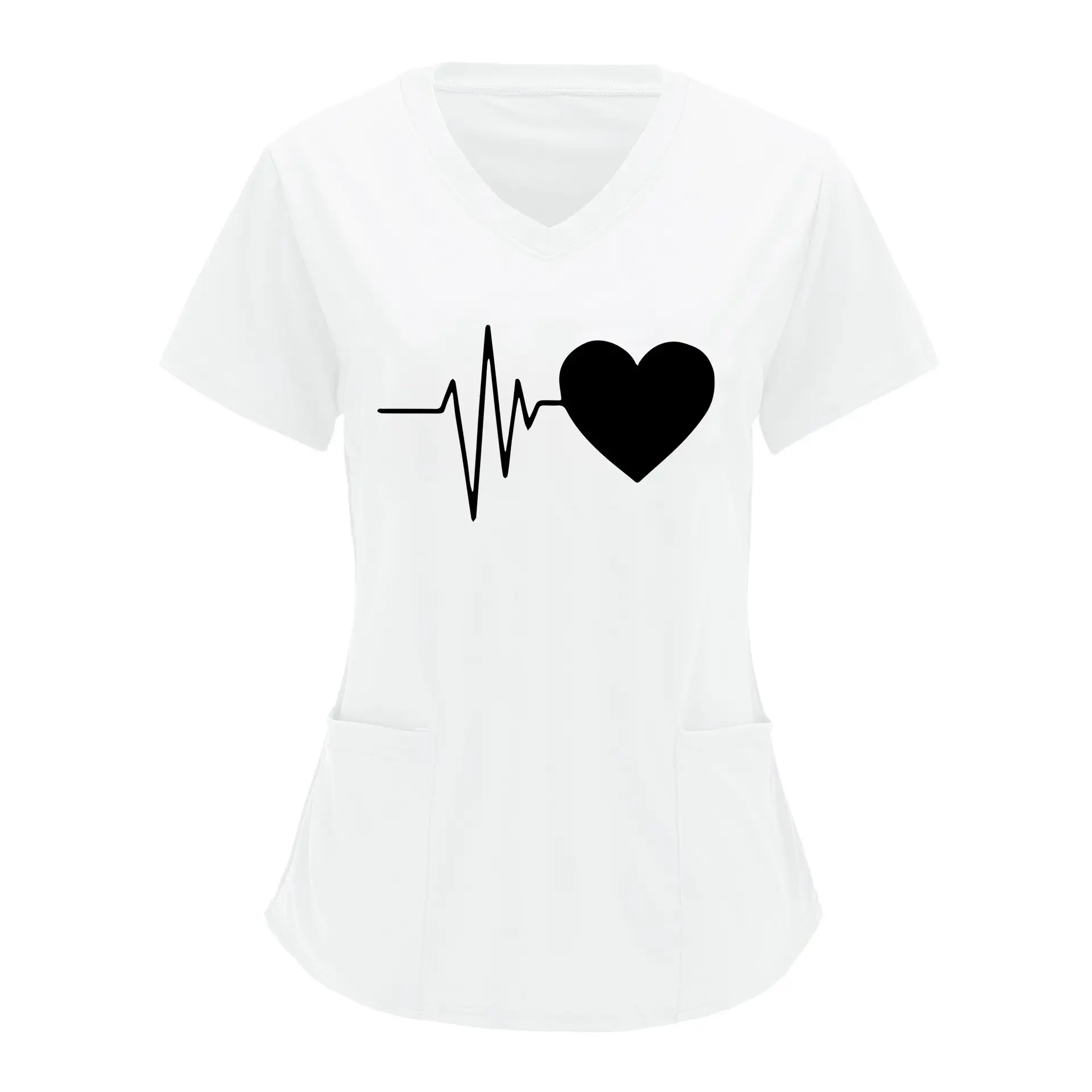 Cross-border Nurse T-Shirt Heartbeat Love Print Plus Size