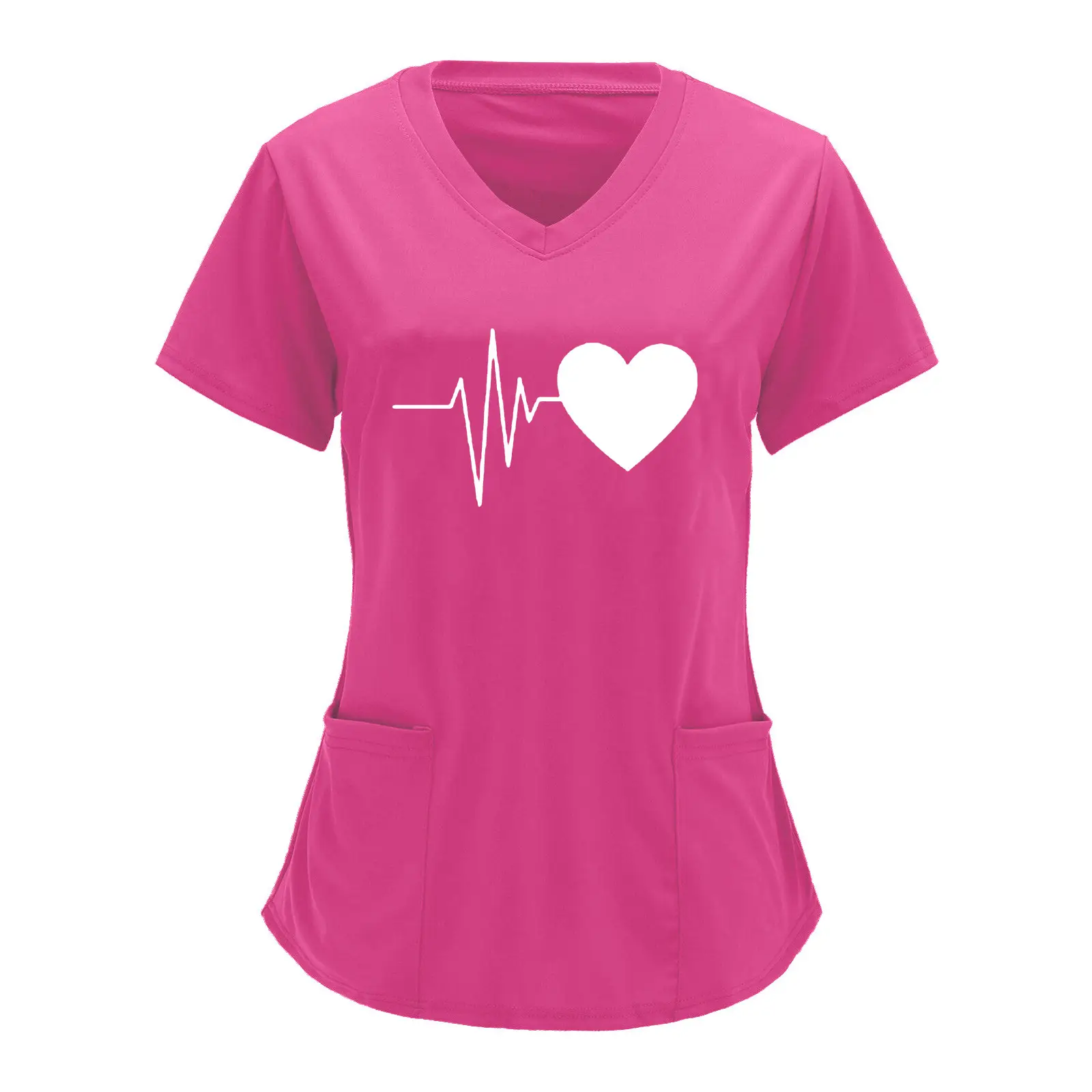 Cross-border Nurse T-Shirt Heartbeat Love Print Plus Size