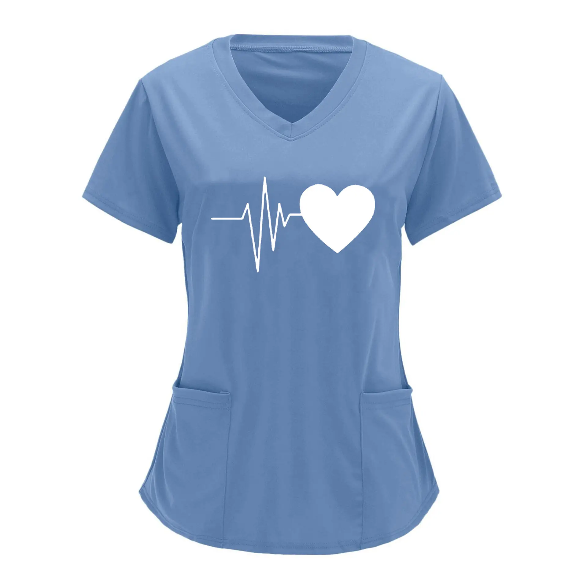Cross-border Nurse T-Shirt Heartbeat Love Print Plus Size