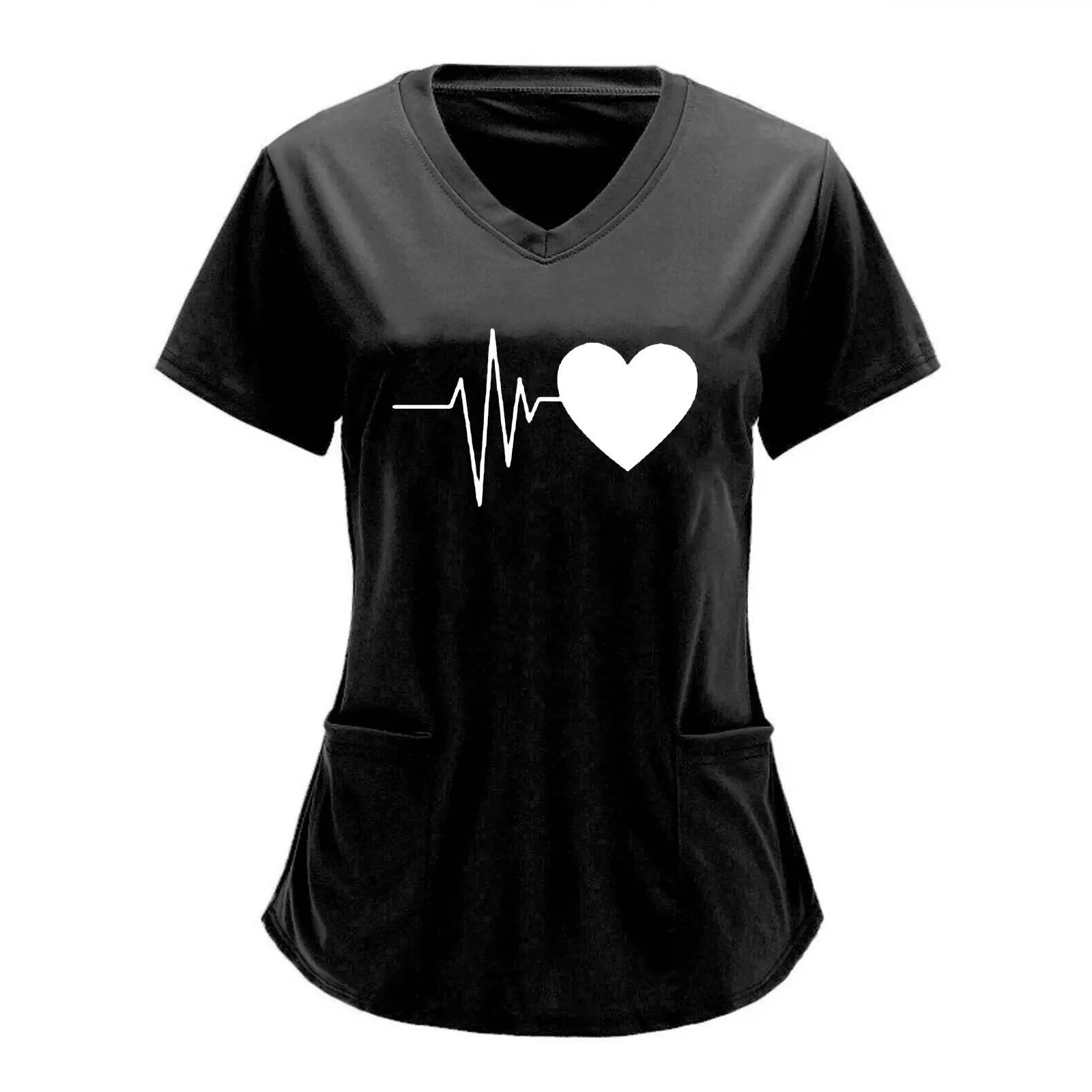 Cross-border Nurse T-Shirt Heartbeat Love Print Plus Size