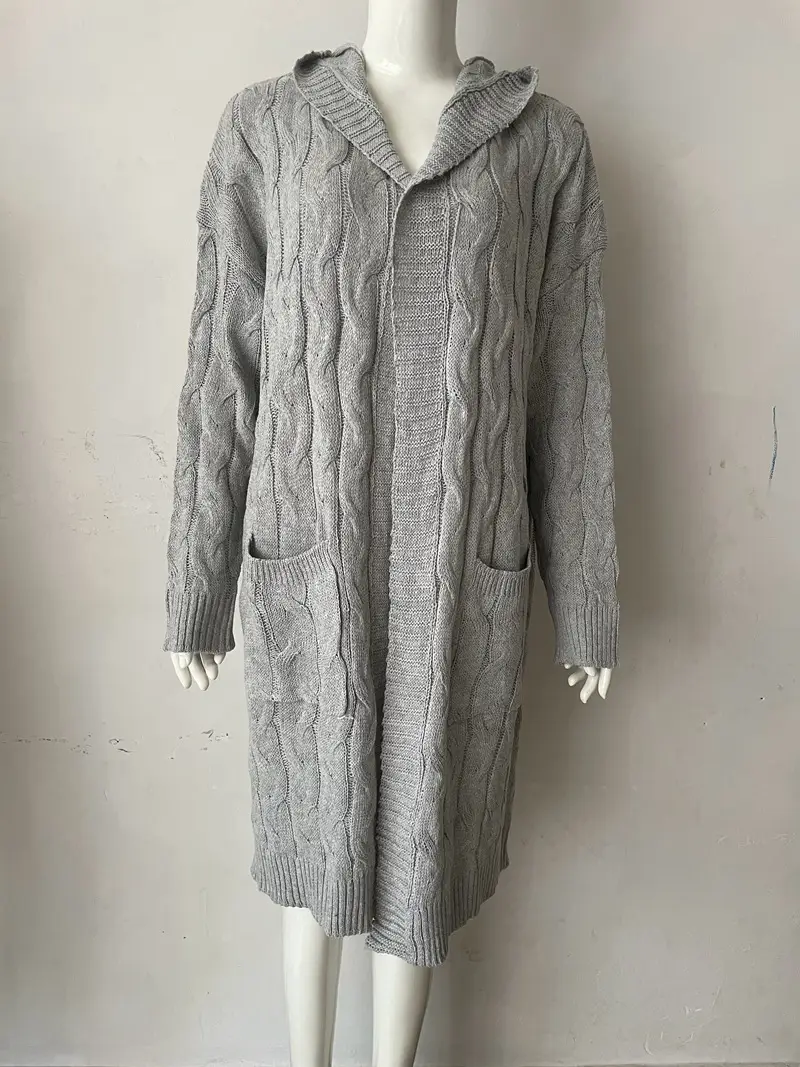 Women's Grey Knitted Long Twist Cardigan Sweater Jacket — feature 24
