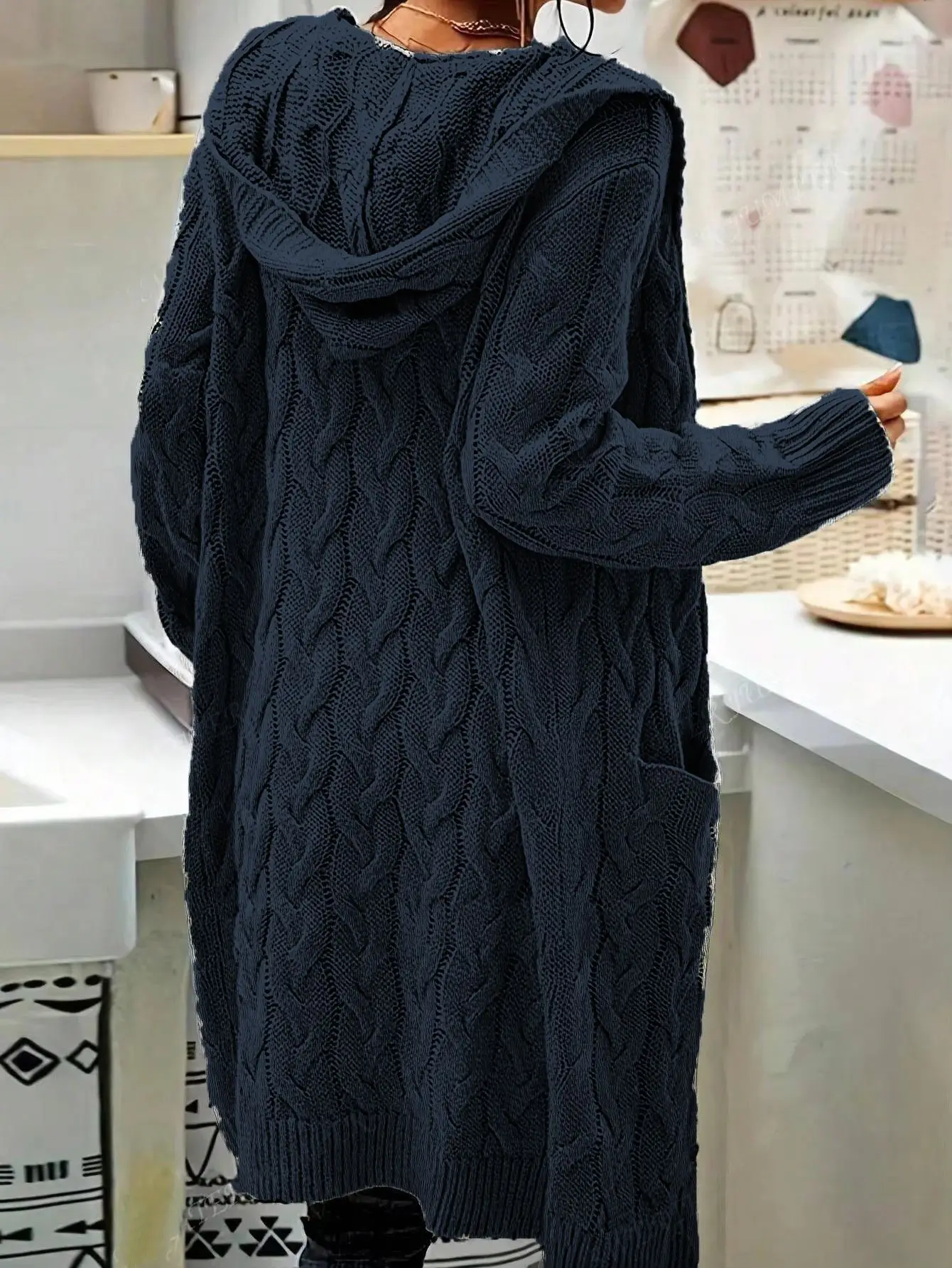 Women's Grey Knitted Long Twist Cardigan Sweater Jacket — feature 29