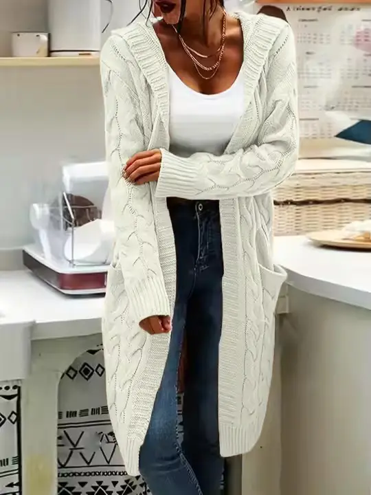 Women's Grey Knitted Long Twist Cardigan Sweater Jacket — feature 30