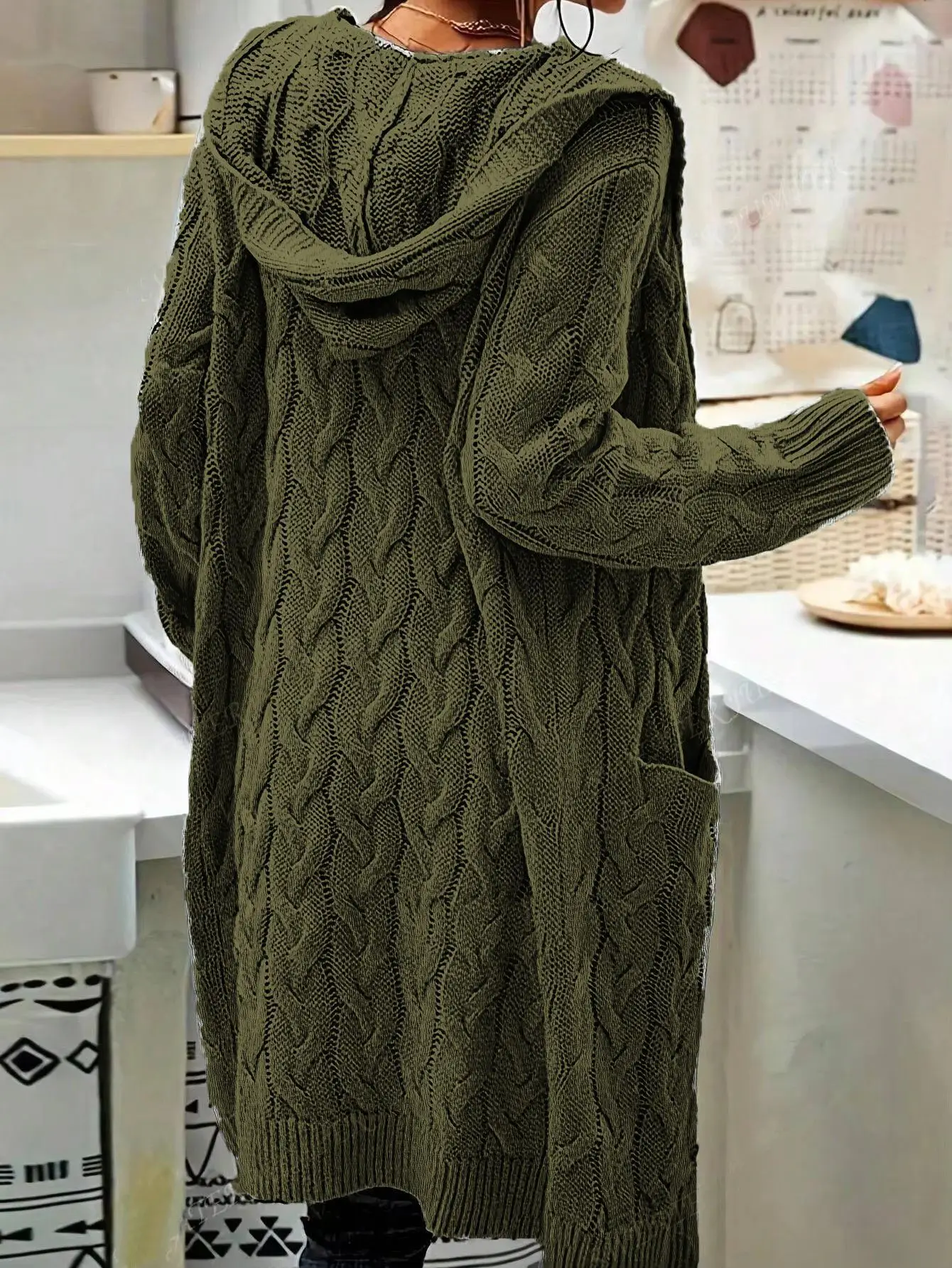 Women's Grey Knitted Long Twist Cardigan Sweater Jacket — feature 41