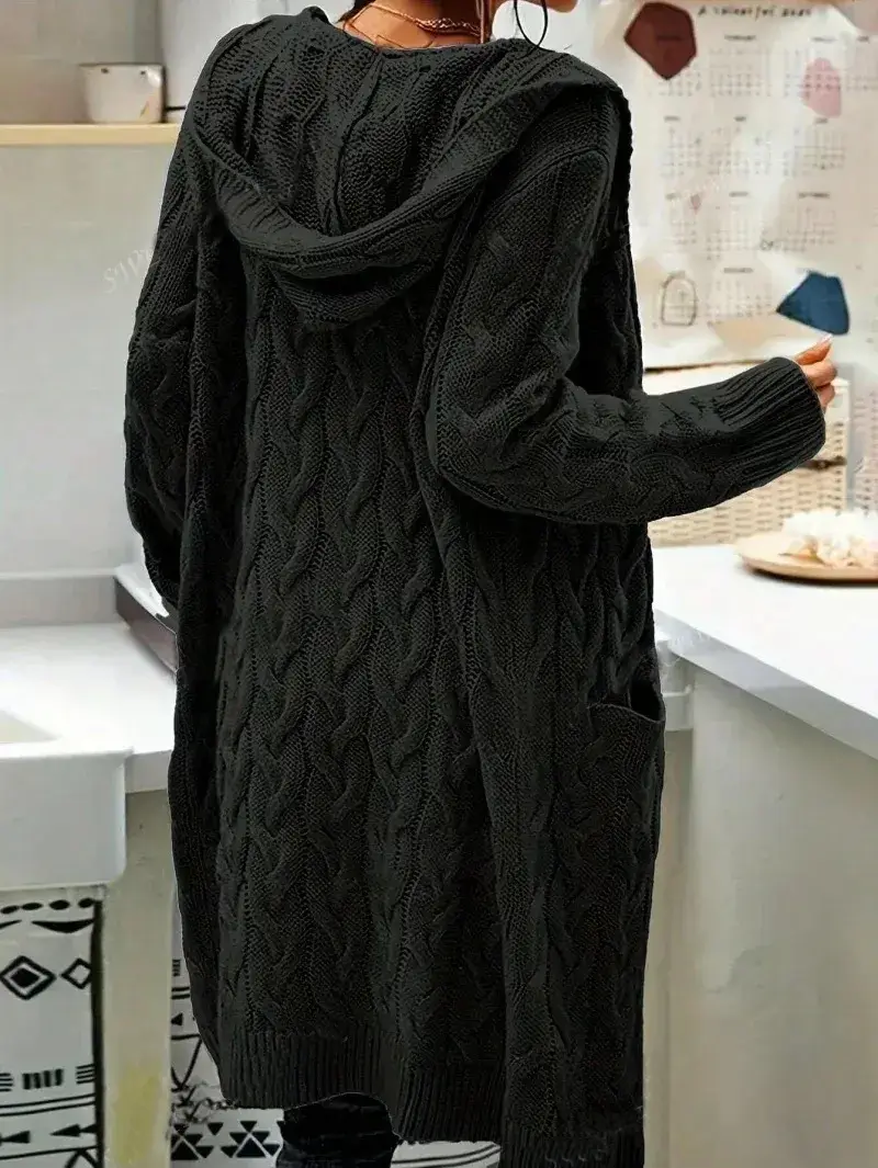 Women's Grey Knitted Long Twist Cardigan Sweater Jacket — feature 43