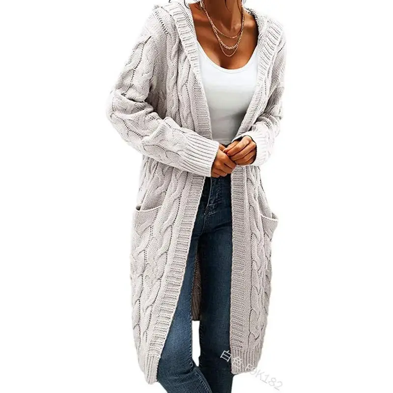 Women's Grey Knitted Long Twist Cardigan Sweater Jacket — feature 49