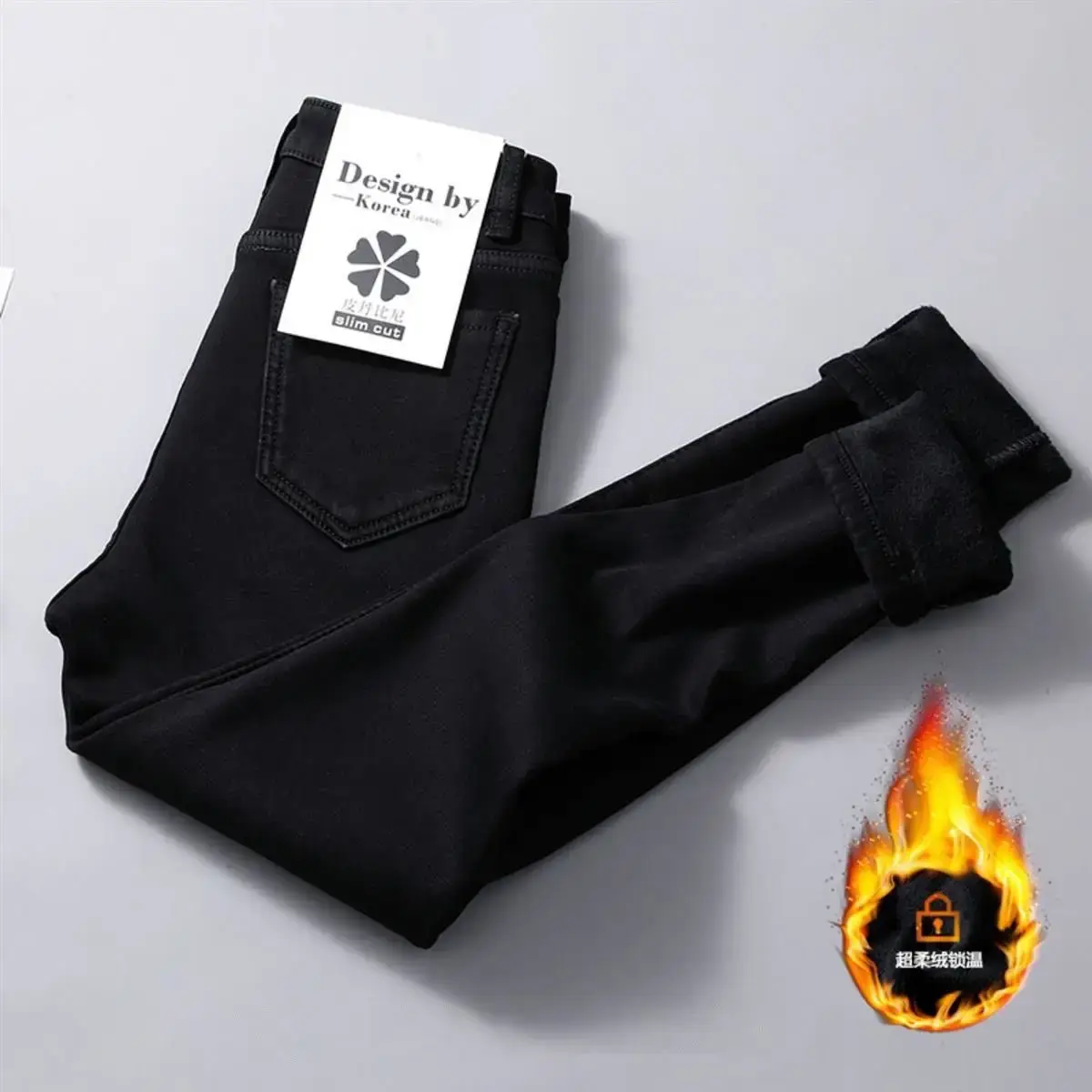 Fleece Lined Slim Fit Jeans Women Winter Warm Loose High Waist - Image 2