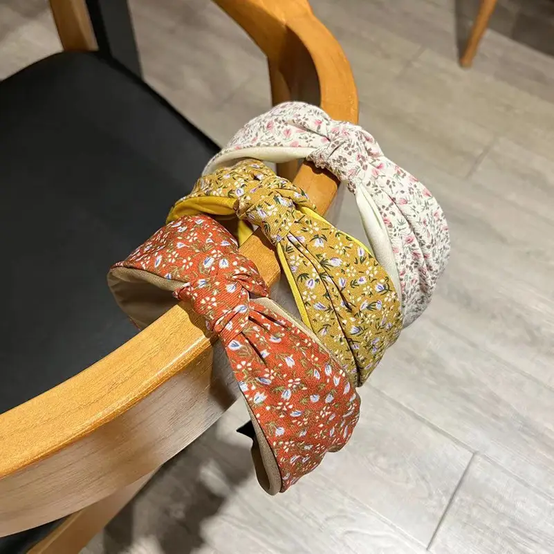 Korean Style Floral Headband for Women Wide Brim Cross Knot - Image 7