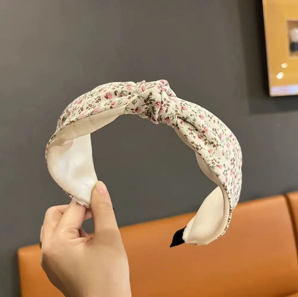 Korean Style Floral Headband for Women Wide Brim Cross Knot - Image 3