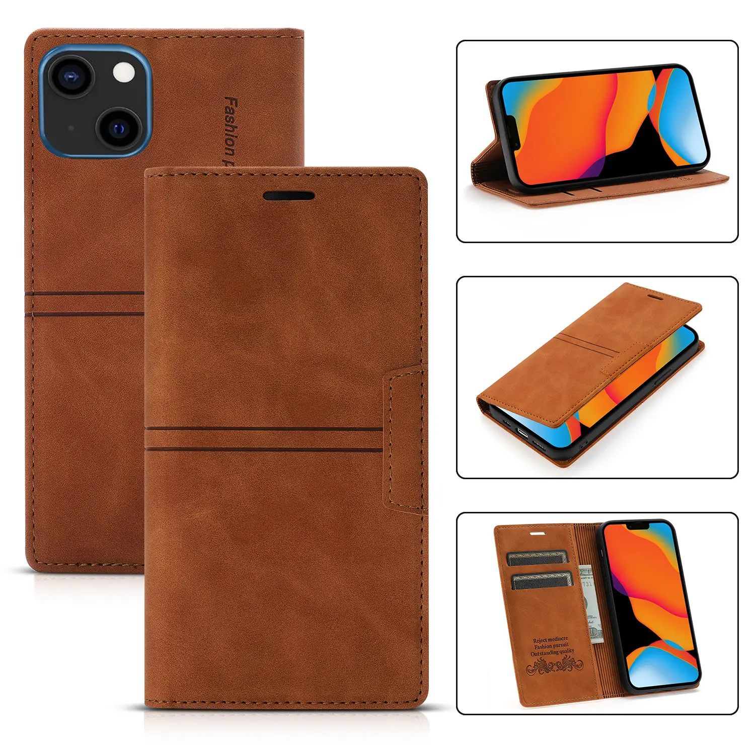 Purple Leather iPhone14 Mobile Phone Wallet Case - Image 7