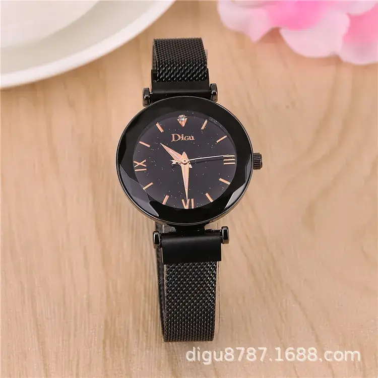 Women's Black Diamond Watch with Mesh Belt - Image 3