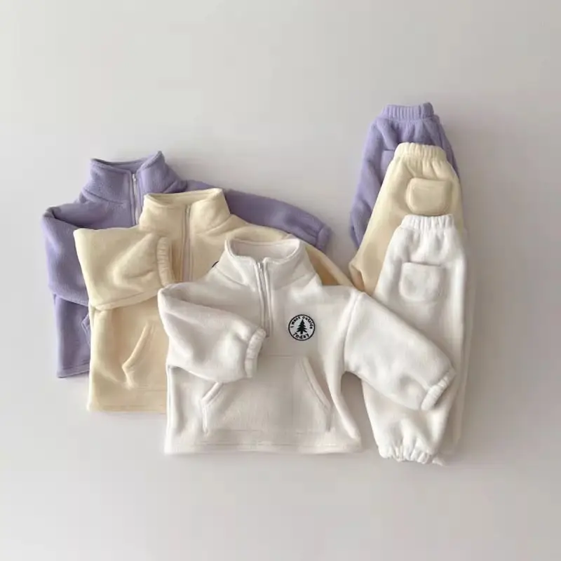 Winter Fleece Lined Turtleneck Suit for Kids White - Image 4